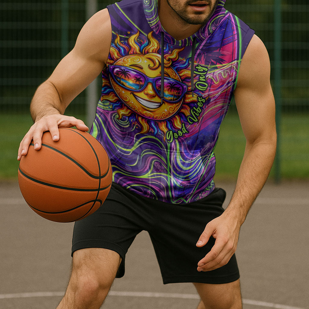 Waimanalo Hawaii Sun Rabbit Sleeveless Hoodie Psychedelic Trippy Neon Swirl Graphic TS04 - Polynesian Pride