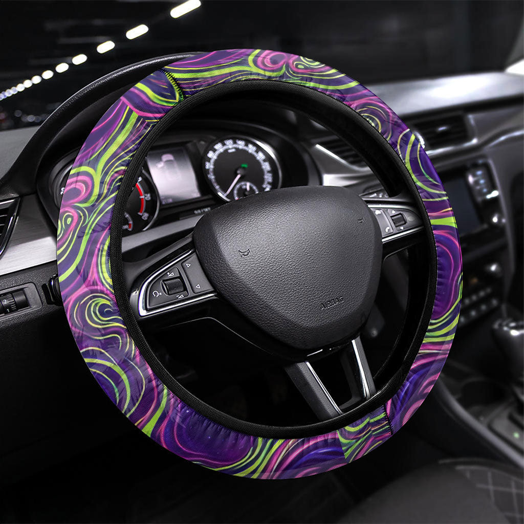 Waimanalo Hawaii Sun Rabbit Steering Wheel Cover Psychedelic Trippy Neon Swirl Graphic