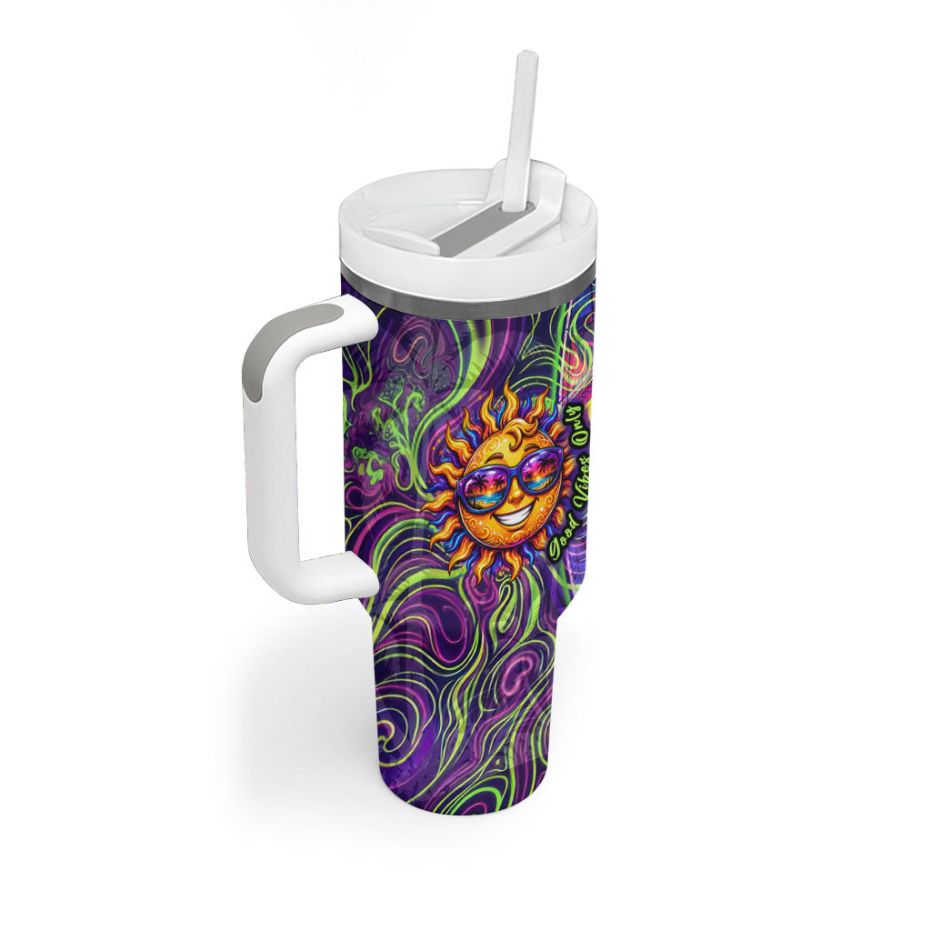 Waimanalo Hawaii Sun Rabbit Tumbler With Handle Psychedelic Trippy Neon Swirl Graphic