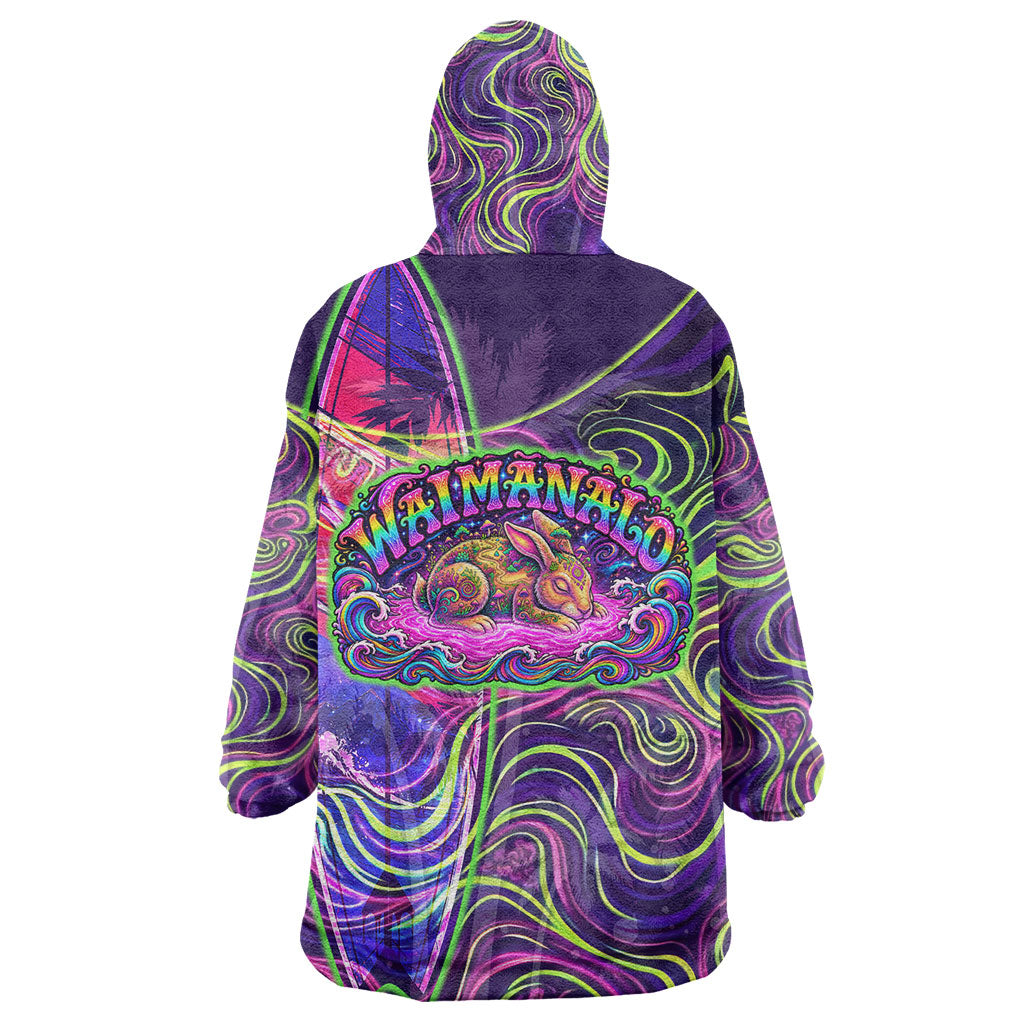 Waimanalo Hawaii Sun Rabbit Wearable Blanket Hoodie Psychedelic Trippy Neon Swirl Graphic TS04 - Polynesian Pride
