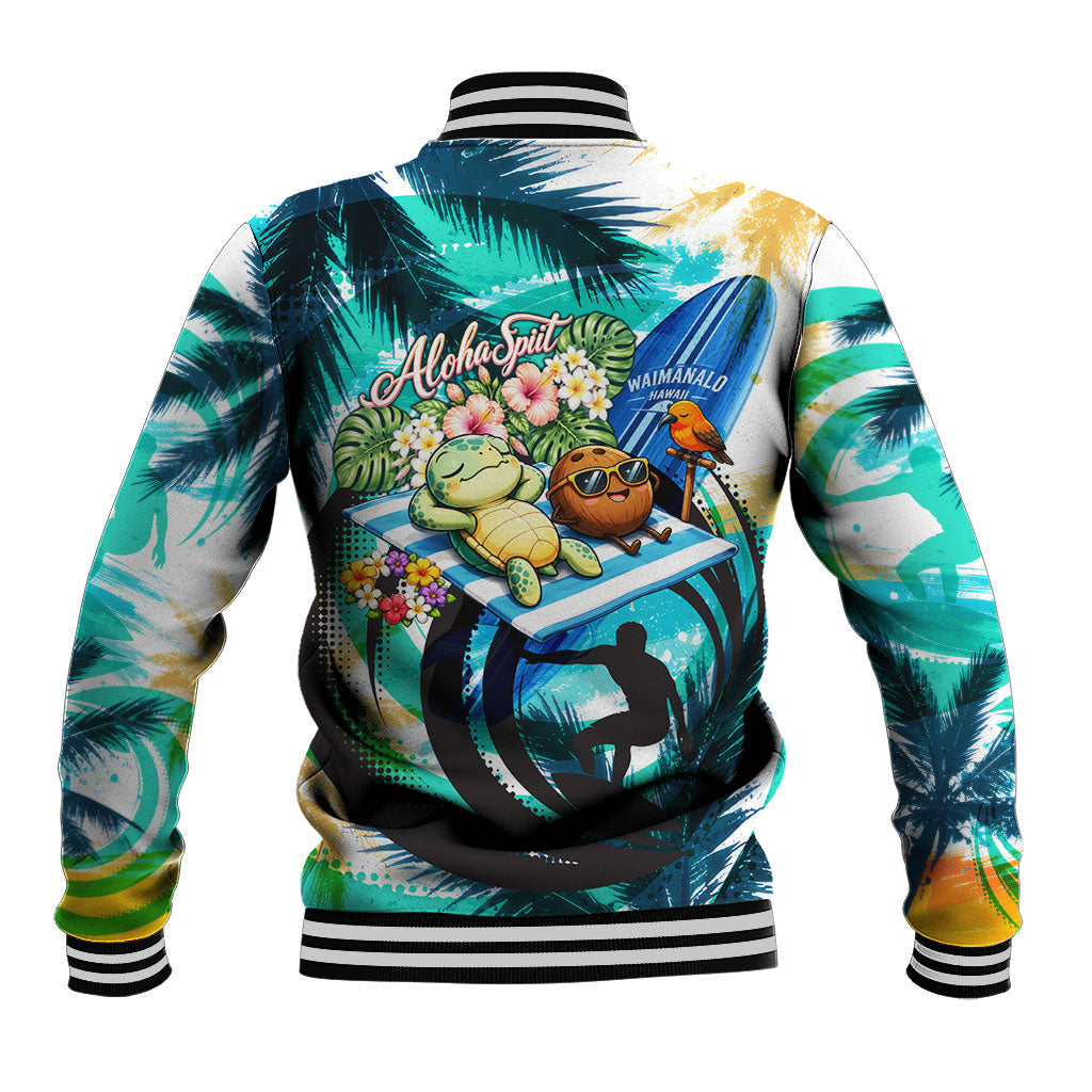 Hawaii Waimanalo Sea Turtle Baseball Jacket Cute Tropical Beach Aloha Spirit Cartoon TS04 - Polynesian Pride