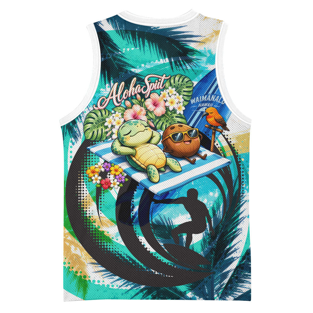 Hawaii Waimanalo Sea Turtle Basketball Jersey Cute Tropical Beach Aloha Spirit Cartoon TS04 - Polynesian Pride