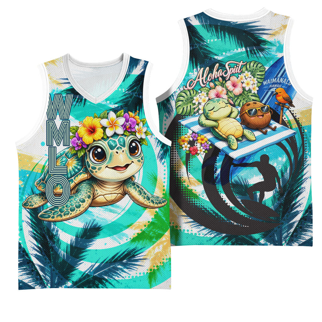 Hawaii Waimanalo Sea Turtle Basketball Jersey Cute Tropical Beach Aloha Spirit Cartoon TS04 - Polynesian Pride