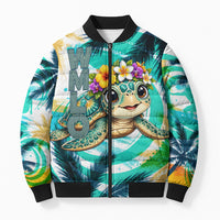 Hawaii Waimanalo Sea Turtle Bomber Puffer Jacket Cute Tropical Beach Aloha Spirit Cartoon TS04 Unisex Green Blue - Polynesian Pride