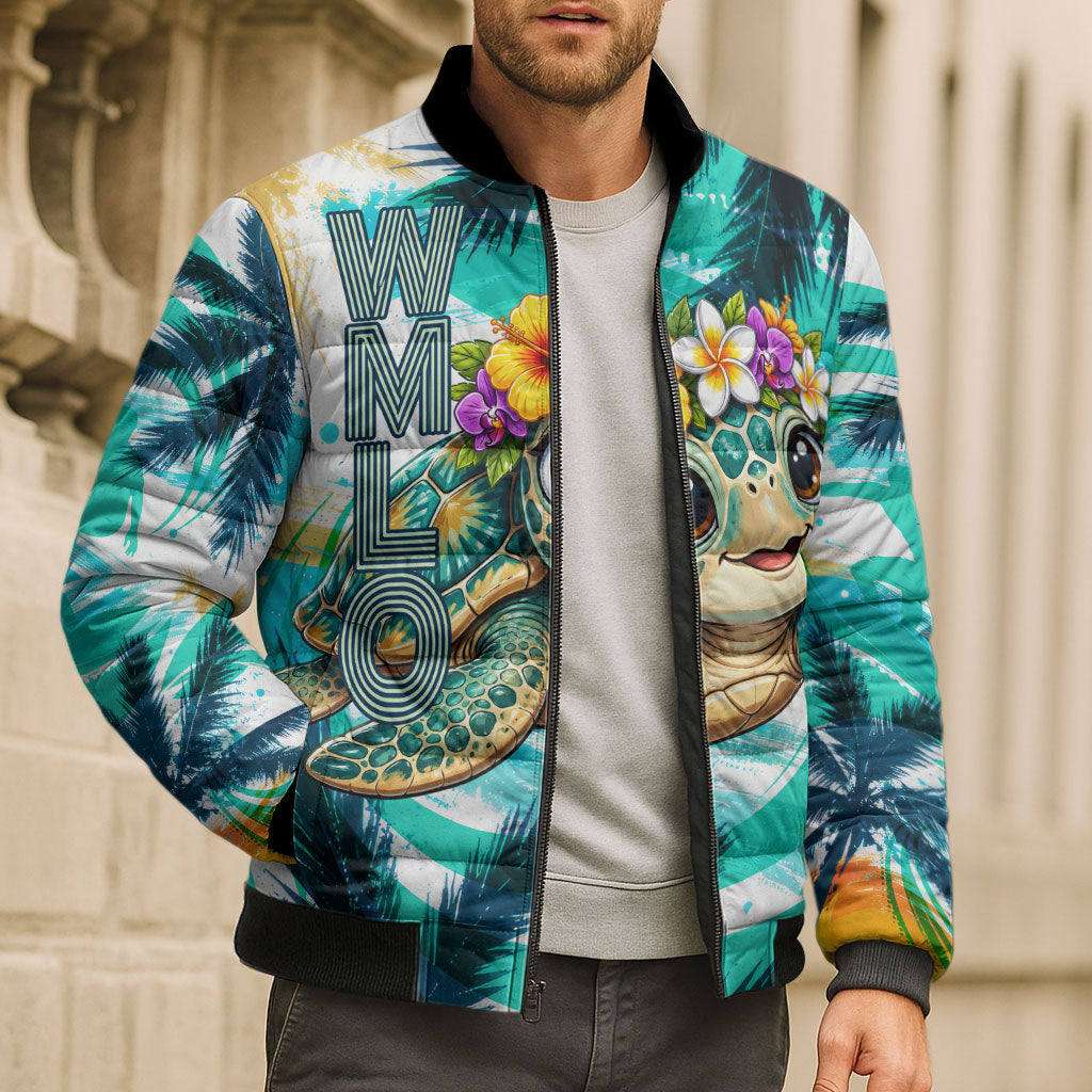 Hawaii Waimanalo Sea Turtle Bomber Puffer Jacket Cute Tropical Beach Aloha Spirit Cartoon TS04 - Polynesian Pride