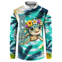 Hawaii Waimanalo Sea Turtle Button Sweatshirt Cute Tropical Beach Aloha Spirit Cartoon TS04 Green Blue - Polynesian Pride
