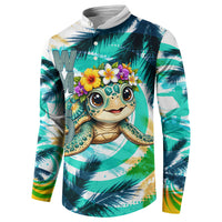 Hawaii Waimanalo Sea Turtle Button Sweatshirt Cute Tropical Beach Aloha Spirit Cartoon TS04 - Polynesian Pride