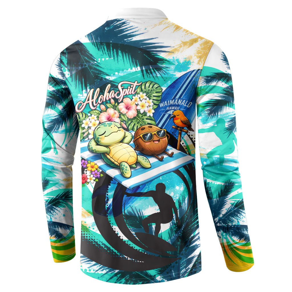 Hawaii Waimanalo Sea Turtle Button Sweatshirt Cute Tropical Beach Aloha Spirit Cartoon TS04 - Polynesian Pride