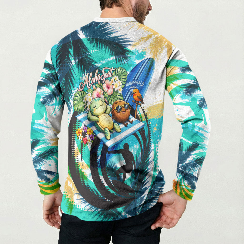Hawaii Waimanalo Sea Turtle Button Sweatshirt Cute Tropical Beach Aloha Spirit Cartoon TS04 - Polynesian Pride