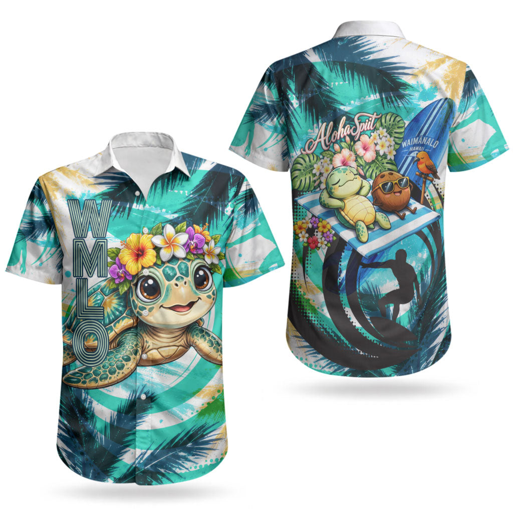 Hawaii Waimanalo Sea Turtle Couples Matching Off Shoulder Maxi Dress and Hawaiian Shirt Cute Tropical Beach Aloha Spirit Cartoon TS04 - Polynesian Pride