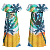 Hawaii Waimanalo Sea Turtle Couples Matching Off Shoulder Maxi Dress and Hawaiian Shirt Cute Tropical Beach Aloha Spirit Cartoon TS04 - Polynesian Pride