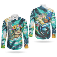 Hawaii Waimanalo Sea Turtle Couples Matching Off Shoulder Maxi Dress and Long Sleeve Button Shirt Cute Tropical Beach Aloha Spirit Cartoon TS04 - Polynesian Pride
