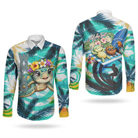Hawaii Waimanalo Sea Turtle Couples Matching Summer Maxi Dress and Long Sleeve Button Shirt Cute Tropical Beach Aloha Spirit Cartoon TS04 - Polynesian Pride
