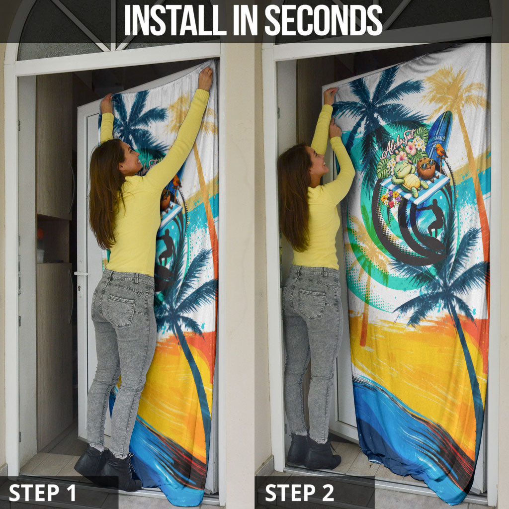 Hawaii Waimanalo Sea Turtle Door Cover Cute Tropical Beach Aloha Spirit Cartoon TS04 - Polynesian Pride