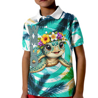 Hawaii Waimanalo Sea Turtle Kid Polo Shirt Cute Tropical Beach Aloha Spirit Cartoon TS04 Kid Green Blue - Polynesian Pride