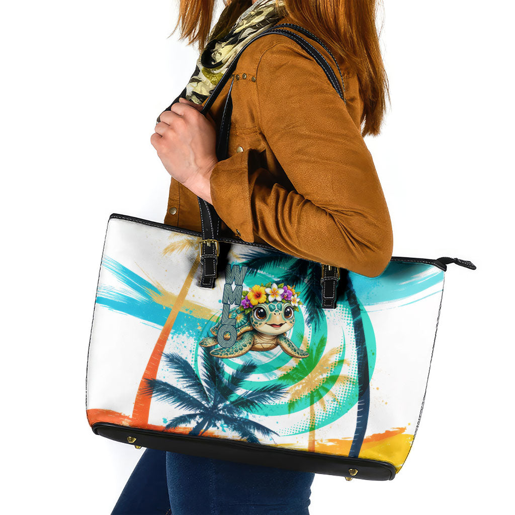 Hawaii Waimanalo Sea Turtle Leather Tote Bag Cute Tropical Beach Aloha Spirit Cartoon