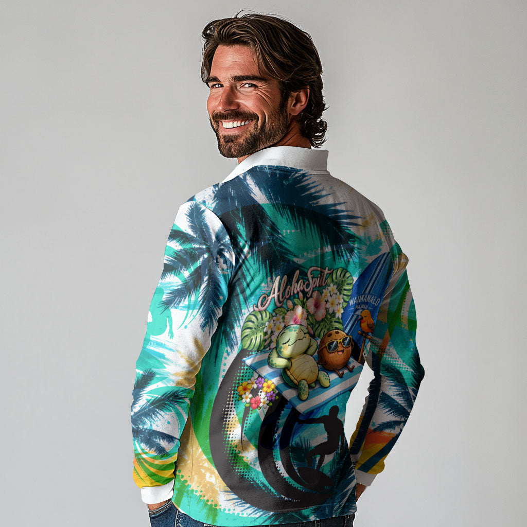 Hawaii Waimanalo Sea Turtle Long Sleeve Polo Shirt Cute Tropical Beach Aloha Spirit Cartoon TS04 - Polynesian Pride