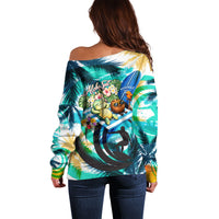 Hawaii Waimanalo Sea Turtle Off Shoulder Sweater Cute Tropical Beach Aloha Spirit Cartoon TS04 - Polynesian Pride