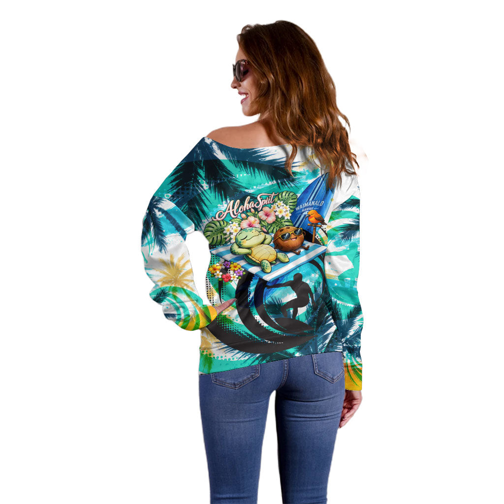 Hawaii Waimanalo Sea Turtle Off Shoulder Sweater Cute Tropical Beach Aloha Spirit Cartoon TS04 - Polynesian Pride