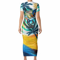 Hawaii Waimanalo Sea Turtle Short Sleeve Bodycon Dress Cute Tropical Beach Aloha Spirit Cartoon TS04 - Polynesian Pride