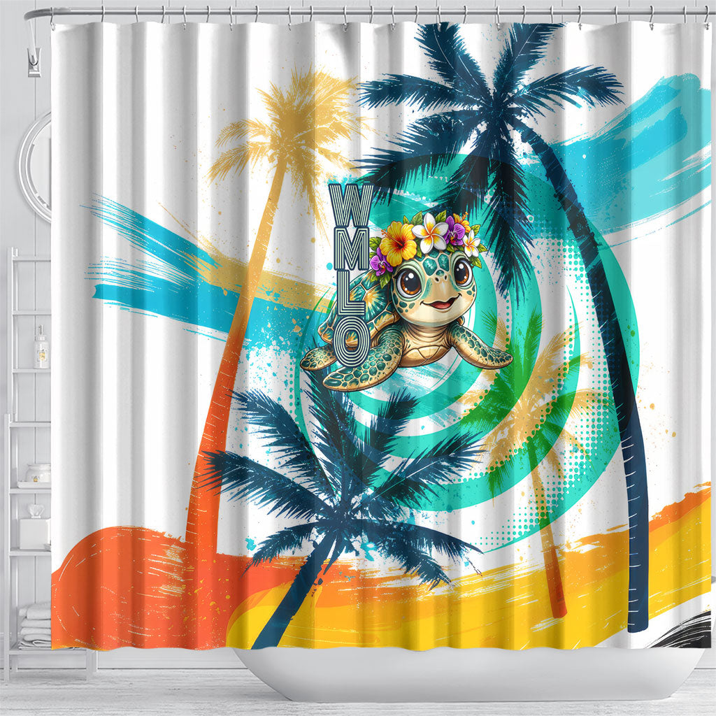 Hawaii Waimanalo Sea Turtle Shower Curtain Cute Tropical Beach Aloha Spirit Cartoon TS04 - Polynesian Pride