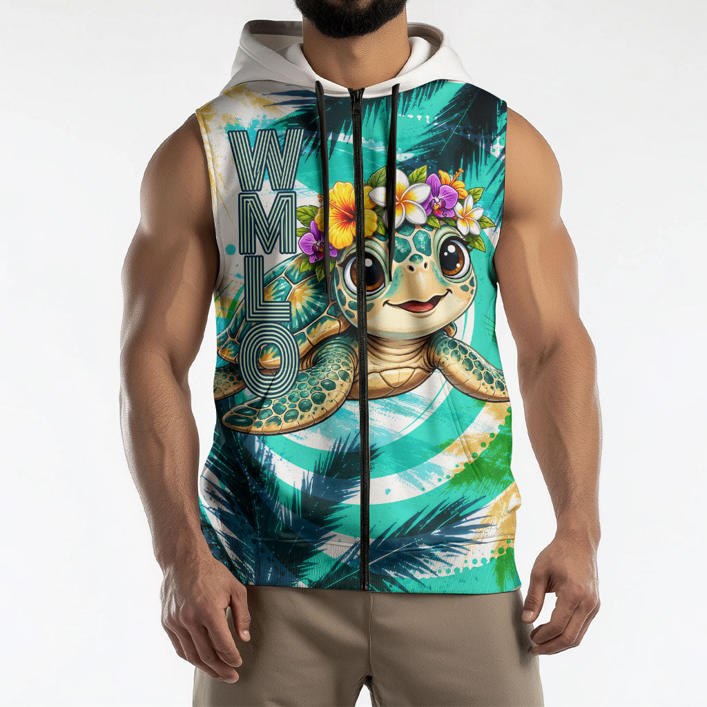 Hawaii Waimanalo Sea Turtle Sleeveless Zip Hoodie Cute Tropical Beach Aloha Spirit Cartoon TS04 - Polynesian Pride