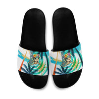 Hawaii Waimanalo Sea Turtle Slide Sandals Cute Tropical Beach Aloha Spirit Cartoon TS04 Green Blue - Polynesian Pride