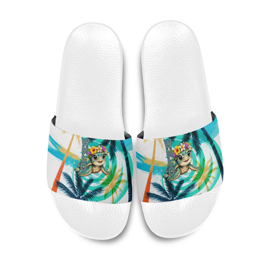 Hawaii Waimanalo Sea Turtle Slide Sandals Cute Tropical Beach Aloha Spirit Cartoon TS04 Green Blue - Polynesian Pride