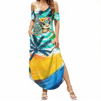 Hawaii Waimanalo Sea Turtle Summer Maxi Dress Cute Tropical Beach Aloha Spirit Cartoon