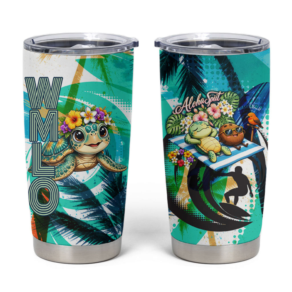 Hawaii Waimanalo Sea Turtle Tumbler Cup Cute Tropical Beach Aloha Spirit Cartoon
