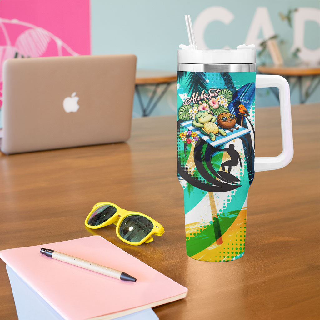 Hawaii Waimanalo Sea Turtle Tumbler With Handle Cute Tropical Beach Aloha Spirit Cartoon TS04 - Polynesian Pride
