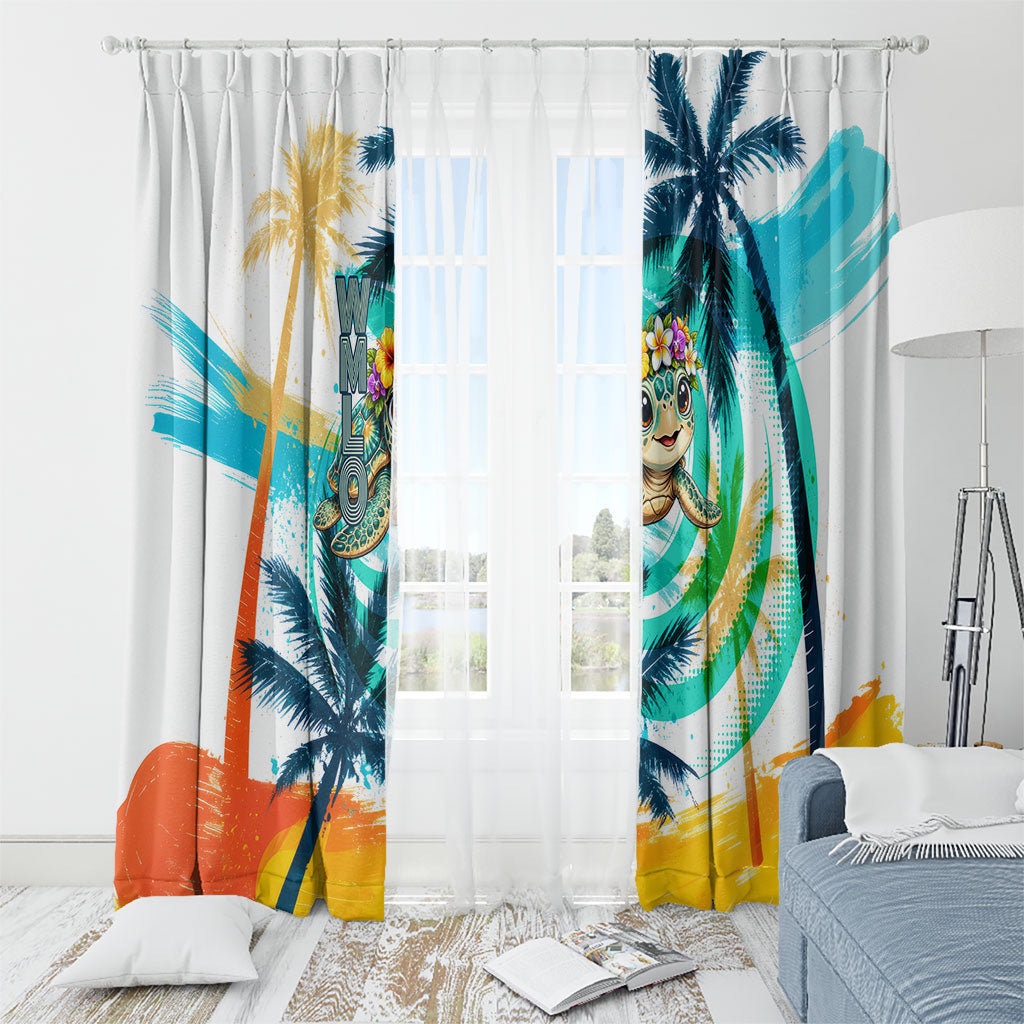 Hawaii Waimanalo Sea Turtle Window Curtain Cute Tropical Beach Aloha Spirit Cartoon