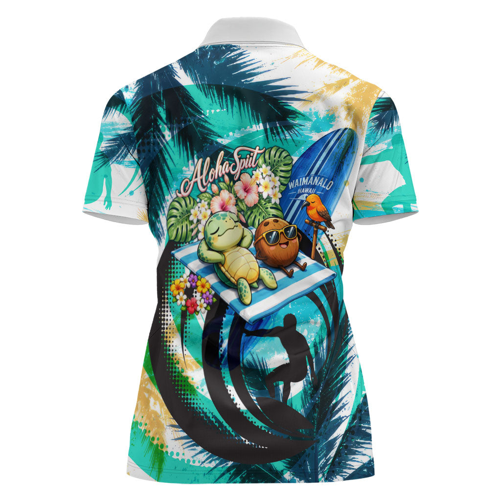 Hawaii Waimanalo Sea Turtle Women Polo Shirt Cute Tropical Beach Aloha Spirit Cartoon TS04 - Polynesian Pride