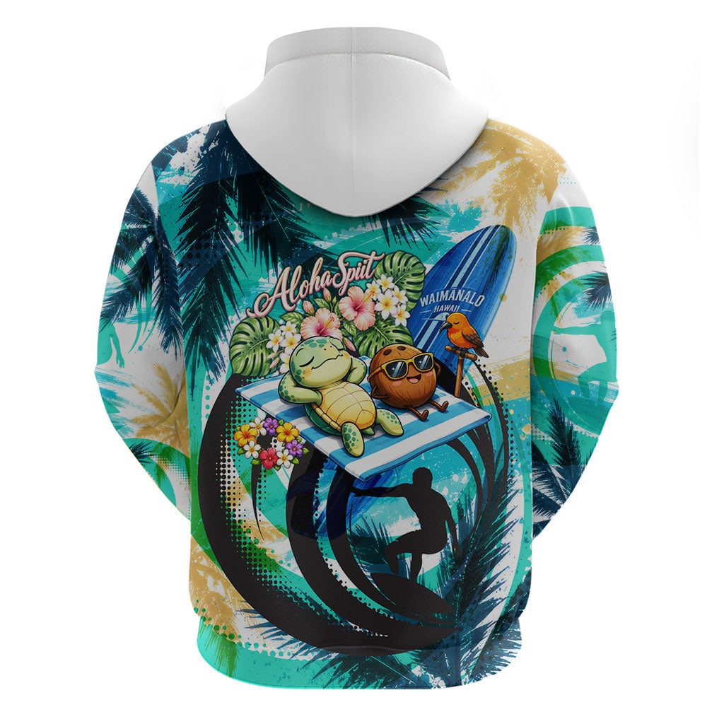Hawaii Waimanalo Sea Turtle Zip Hoodie Cute Tropical Beach Aloha Spirit Cartoon TS04 - Polynesian Pride