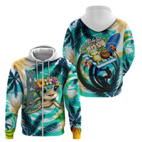 Hawaii Waimanalo Sea Turtle Zip Hoodie Cute Tropical Beach Aloha Spirit Cartoon TS04 - Polynesian Pride