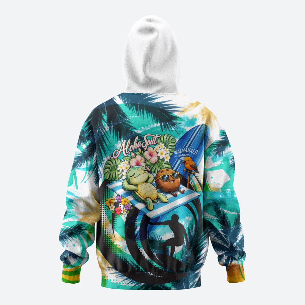 Hawaii Waimanalo Sea Turtle Zip Hoodie Cute Tropical Beach Aloha Spirit Cartoon TS04 - Polynesian Pride