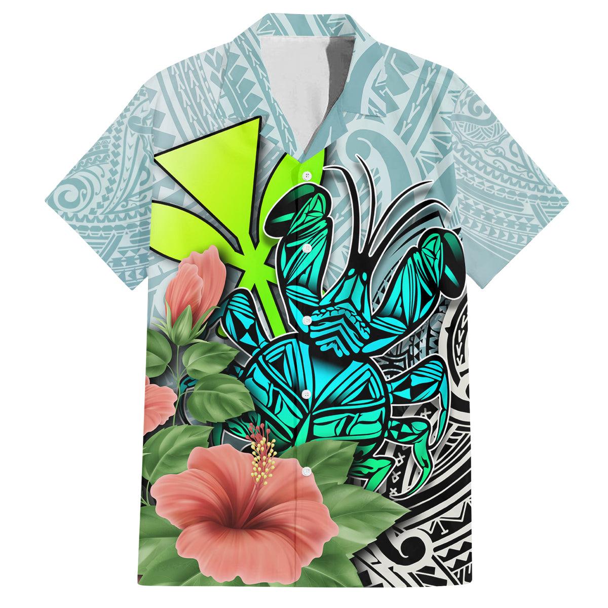 Polynesian Hawaii Family Matching Off Shoulder Long Sleeve Dress and Hawaiian Shirt Kanaka with Crab Tribal tattoo TS04 Dad's Shirt - Short Sleeve Multicolor - Polynesian Pride