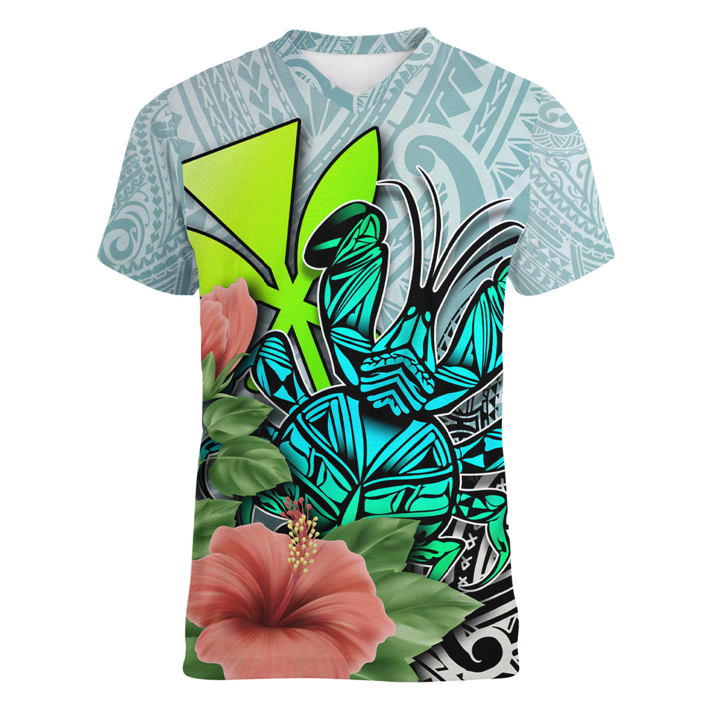 Polynesian Hawaii Women V Neck T Shirt Kanaka with Crab Tribal tattoo TS04 Female Multicolor - Polynesian Pride