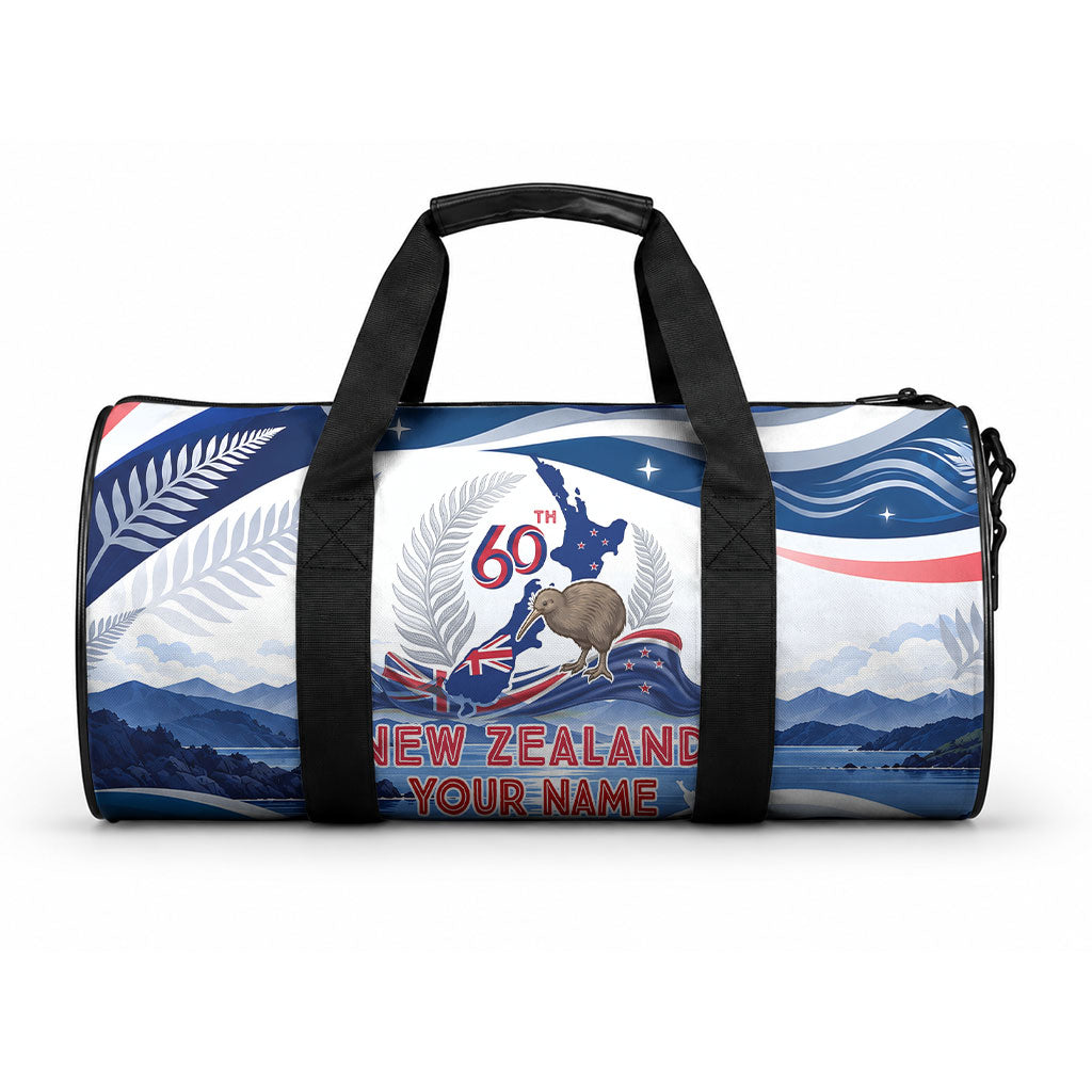 Personalized New Zealand 60th Birthday Duffle Bag Silver Fern Kiwi Bird Coat Of Arms Flag Graphic Art TS04 One size Blue White - Polynesian Pride