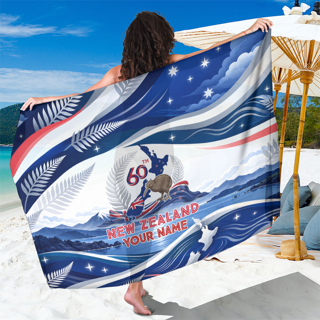Personalized New Zealand 60th Birthday Sarong Silver Fern Kiwi Bird Coat Of Arms Flag Graphic Art TS04 One Size 44 x 66 inches Blue White - Polynesian Pride