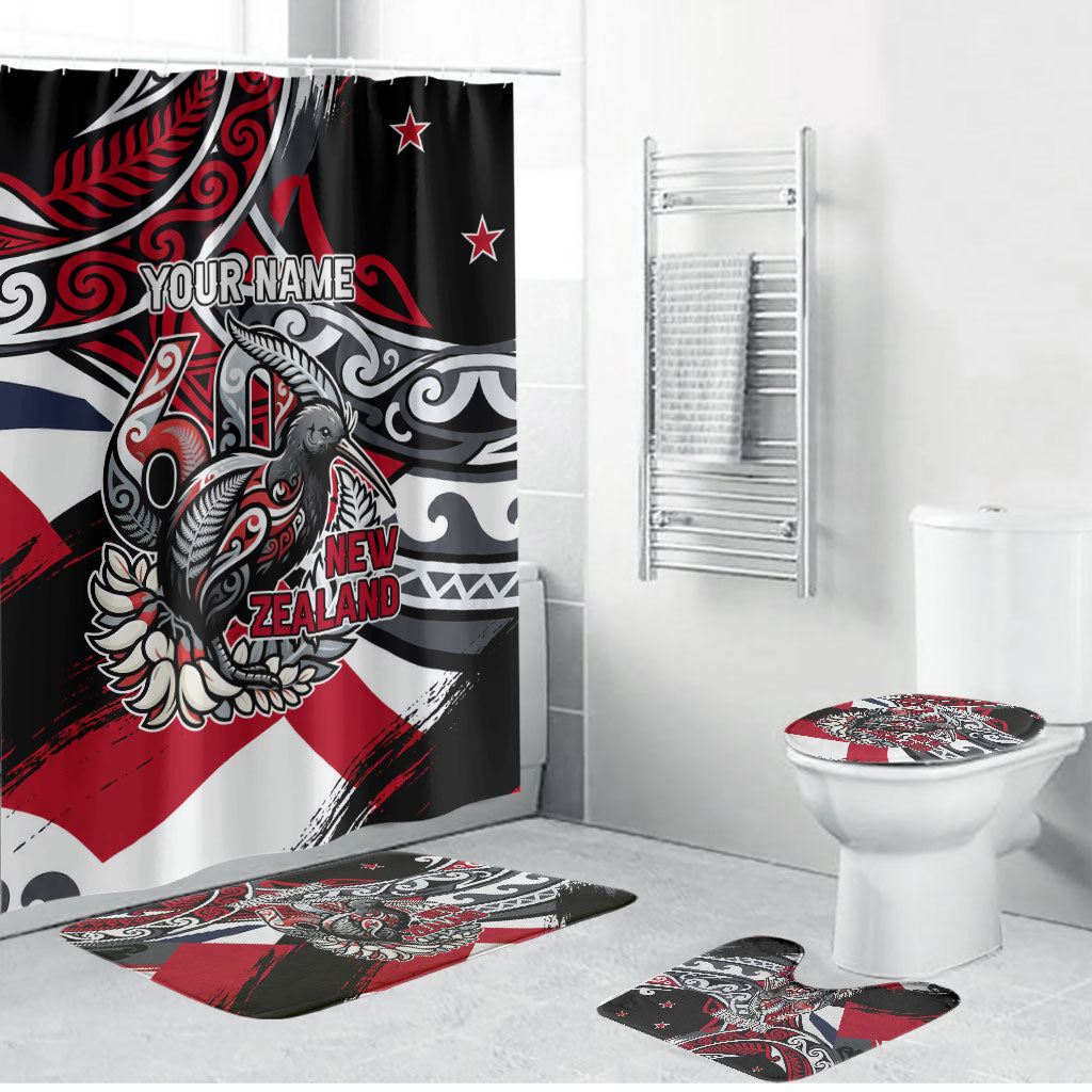 Personalized New Zealand 60th Birthday Bathroom Set Maori Tribal Patterns Kiwi Bird Silver Fern Flag Graphic Art