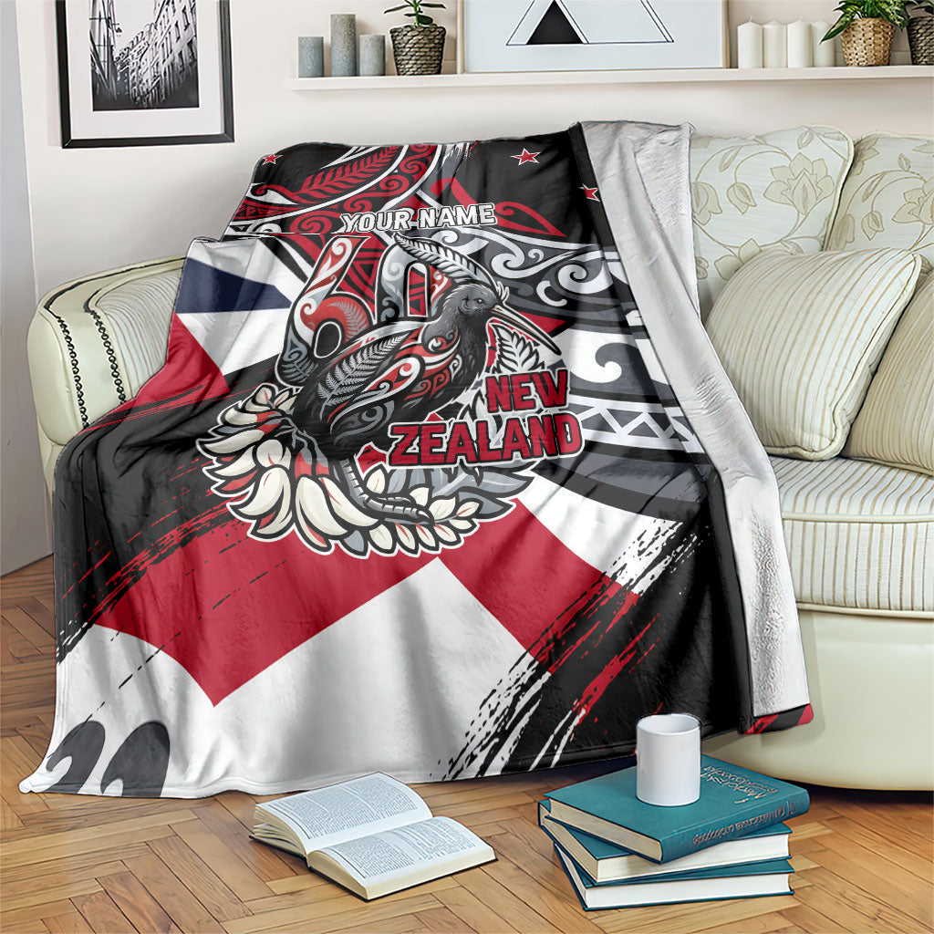 Personalized New Zealand 60th Birthday Blanket Maori Tribal Patterns Kiwi Bird Silver Fern Flag Graphic Art TS04 Red Black - Polynesian Pride