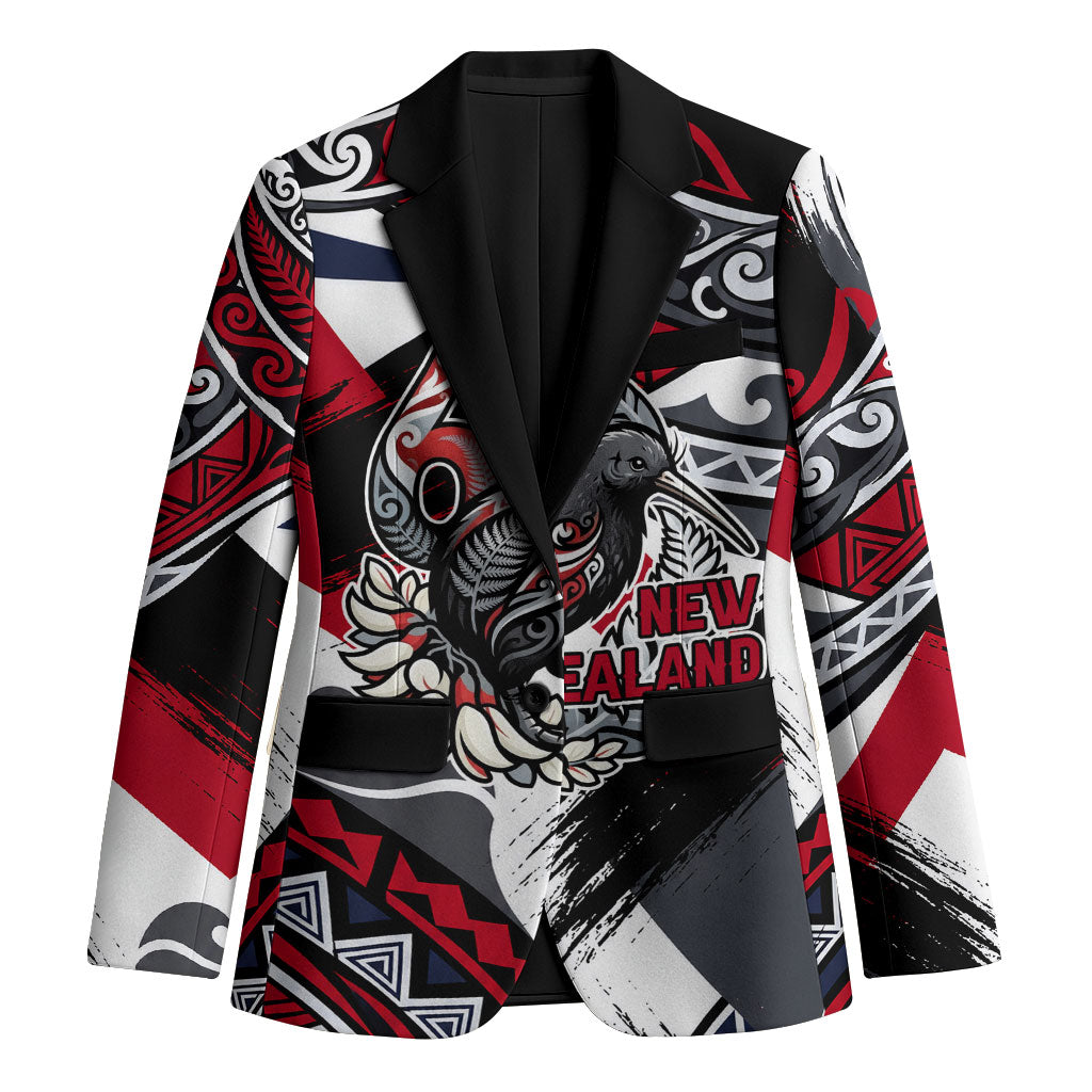 Personalized New Zealand 60th Birthday Blazer Maori Tribal Patterns Kiwi Bird Silver Fern Flag Graphic Art TS04 Unisex Red Black - Polynesian Pride