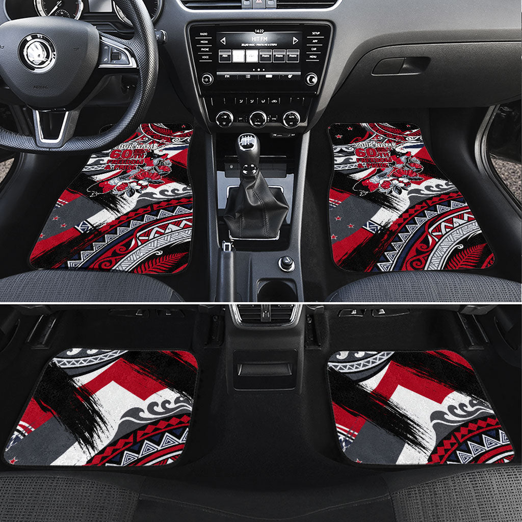 Personalized New Zealand 60th Birthday Car Mats Maori Tribal Patterns Kiwi Bird Silver Fern Flag Graphic Art TS04 Set 4pcs Red Black - Polynesian Pride