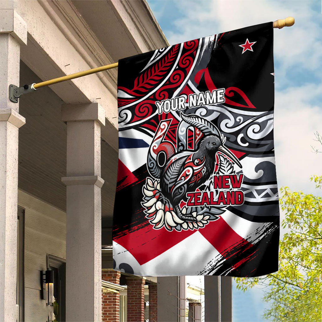 Personalized New Zealand 60th Birthday Garden Flag Maori Tribal Patterns Kiwi Bird Silver Fern Flag Graphic Art TS04 House Flag Red Black - Polynesian Pride