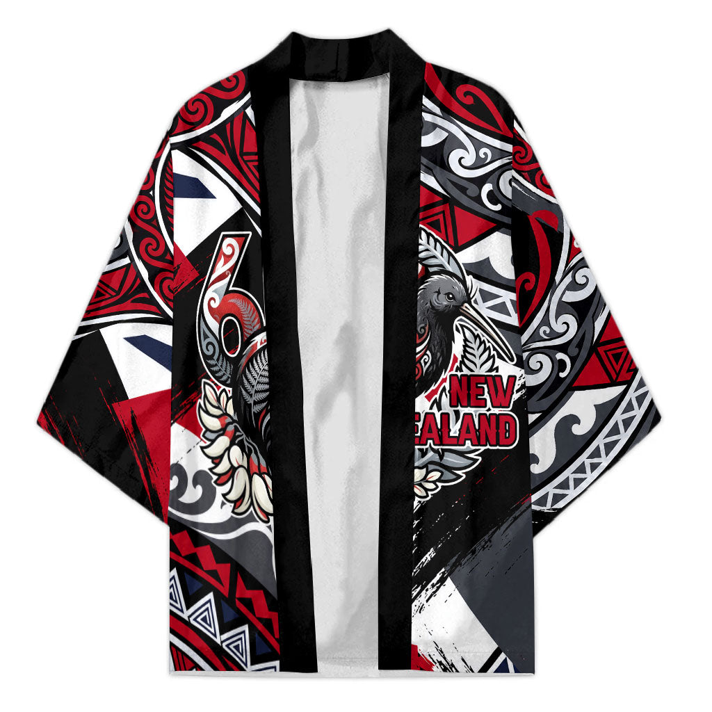 Personalized New Zealand 60th Birthday Kimono Maori Tribal Patterns Kiwi Bird Silver Fern Flag Graphic Art TS04 Unisex Red Black - Polynesian Pride