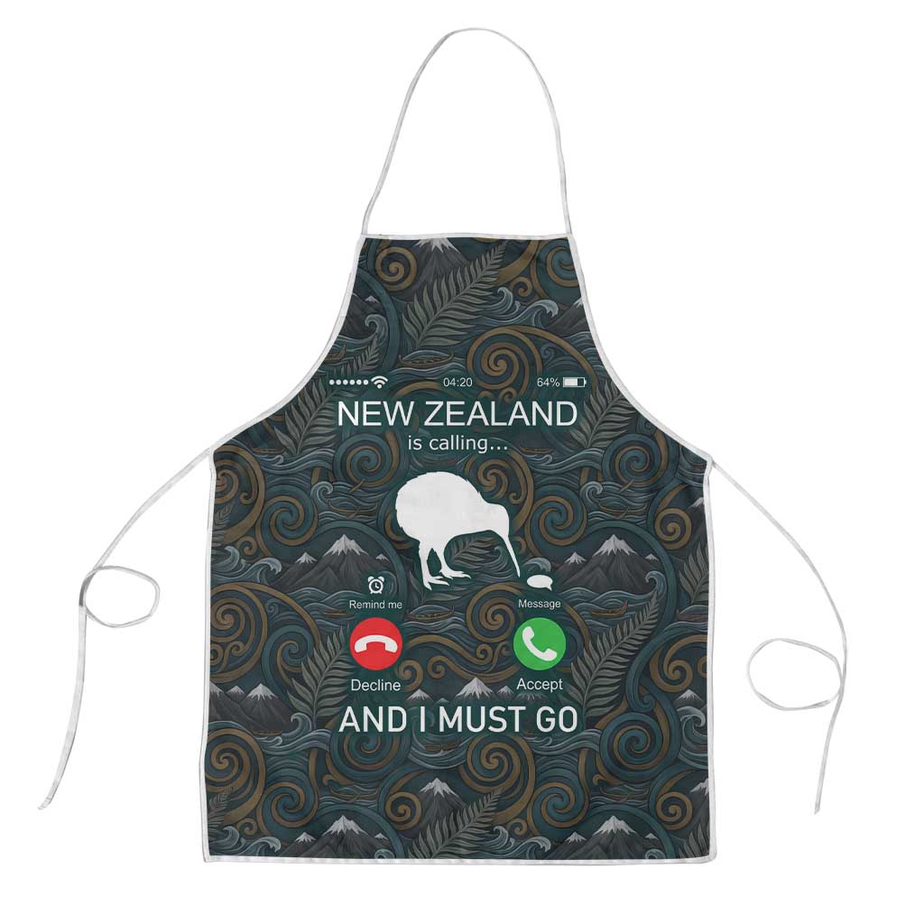 New Zealand is Calling and I Must Go Apron Kiwi Bird Silhouette