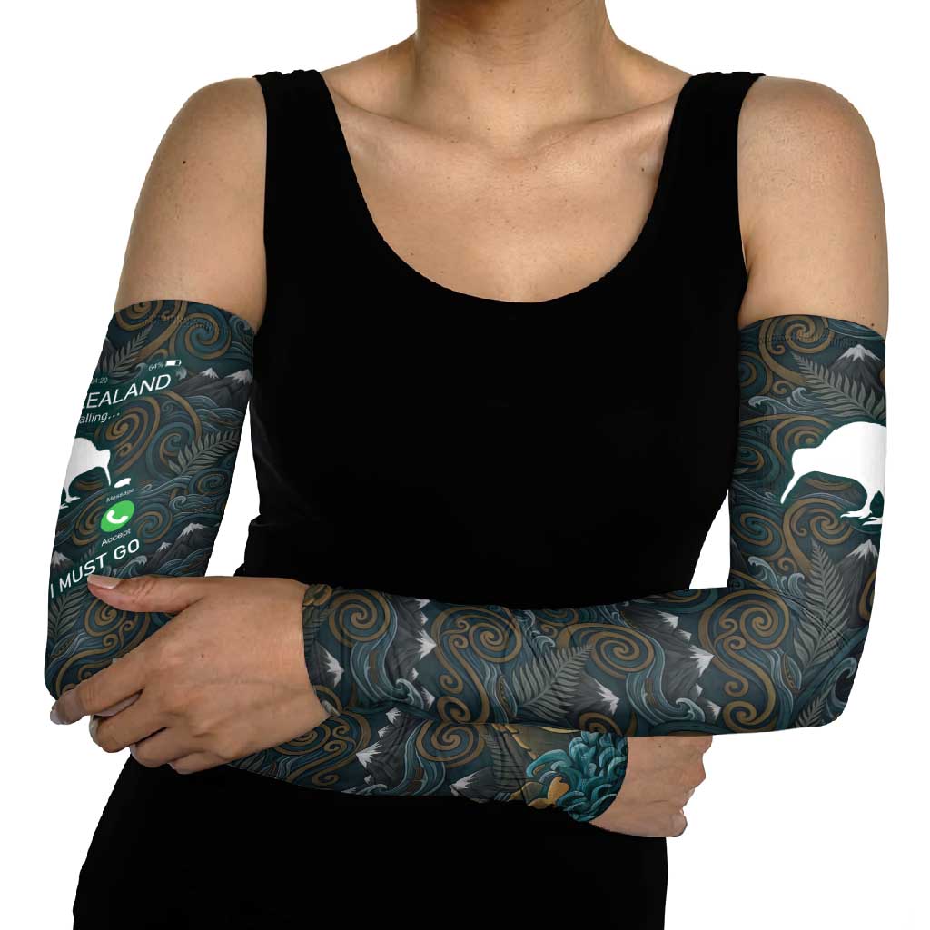 New Zealand is Calling and I Must Go Arm Sleeves Kiwi Bird Silhouette TS04 - Polynesian Pride