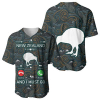 New Zealand is Calling and I Must Go Baseball Jersey Kiwi Bird Silhouette