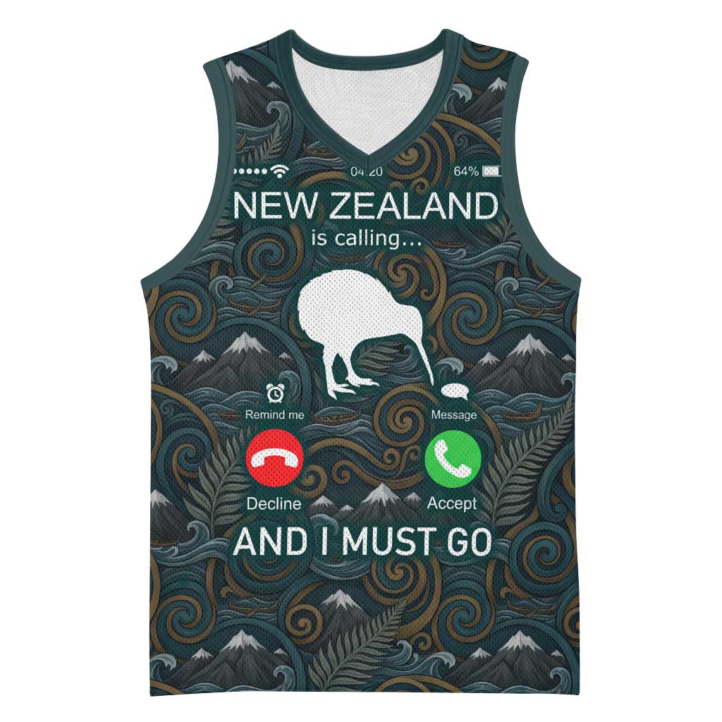 New Zealand is Calling and I Must Go Basketball Jersey Kiwi Bird Silhouette TS04 Unisex Multicolor - Polynesian Pride